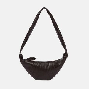 Croissant small paneled leather shoulder bag - dark chocolate brown